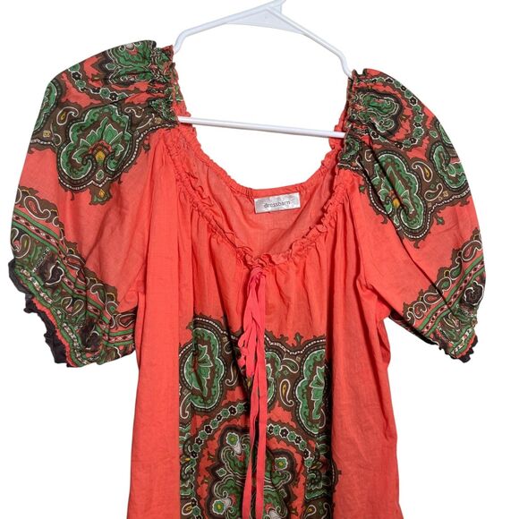 Dressbarn Blouse Women's 2X Puff Sleeve Boho Printed Lightweight Tie Shirt Top - Picture 2 of 11
